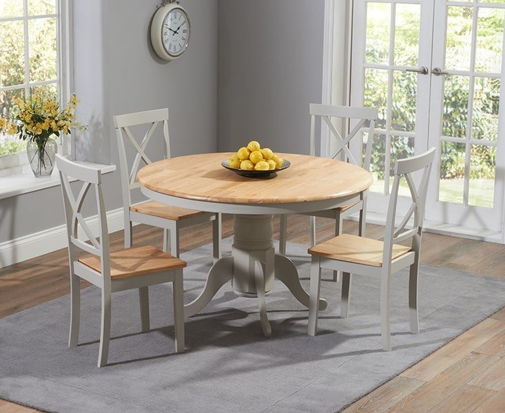 Elstree 120cm Oak And Grey Round Dining, Round Wooden Dining Tables And Chairs