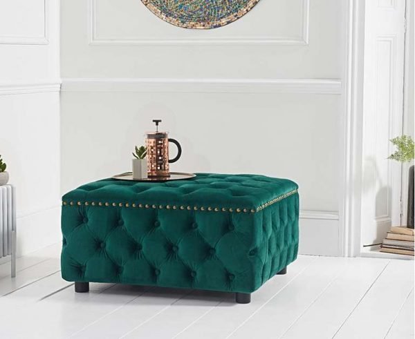 fiona green velvet square footstool   pt32942 wr1