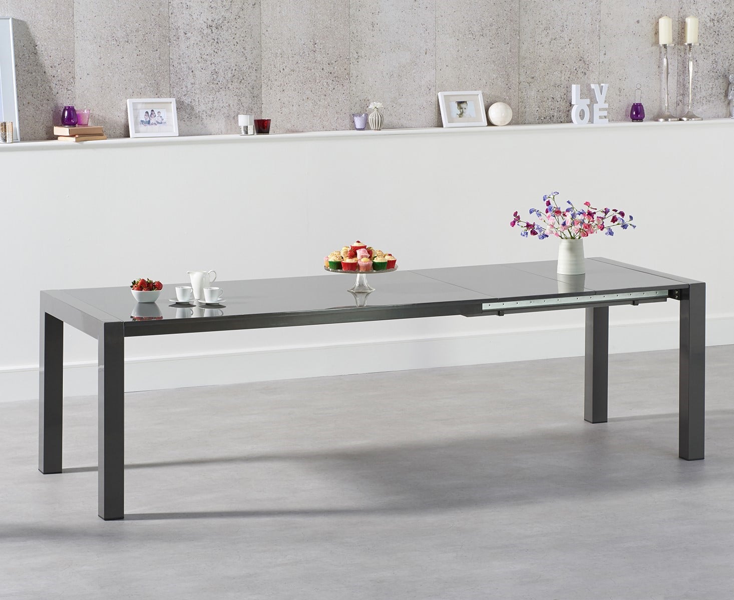 Jamie Extending Dark Grey High Gloss Dining Table - Only Oak Furniture