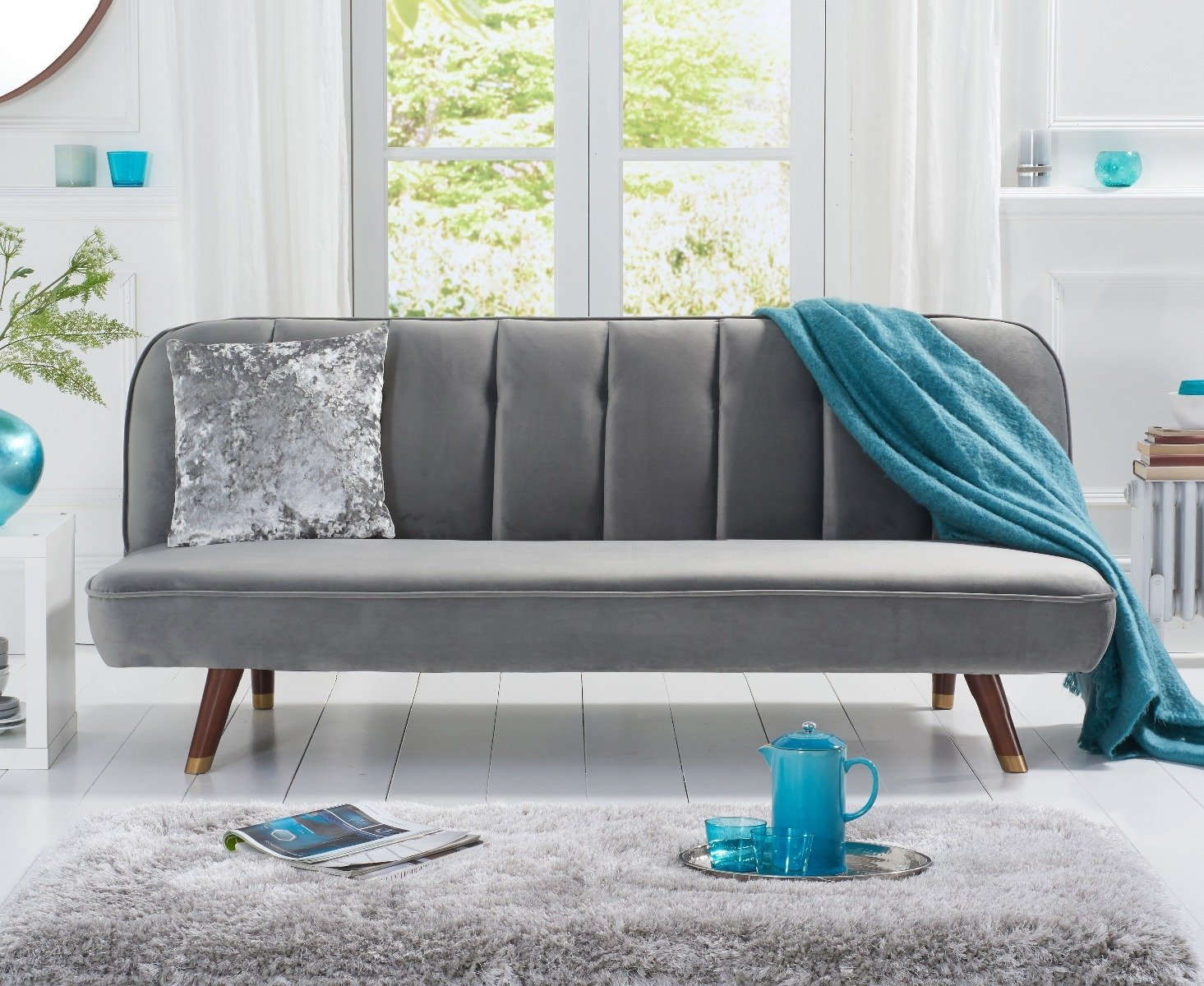 Jodie Grey Velvet Sofa Bed - Only Oak Furniture - Free UK Delivery*