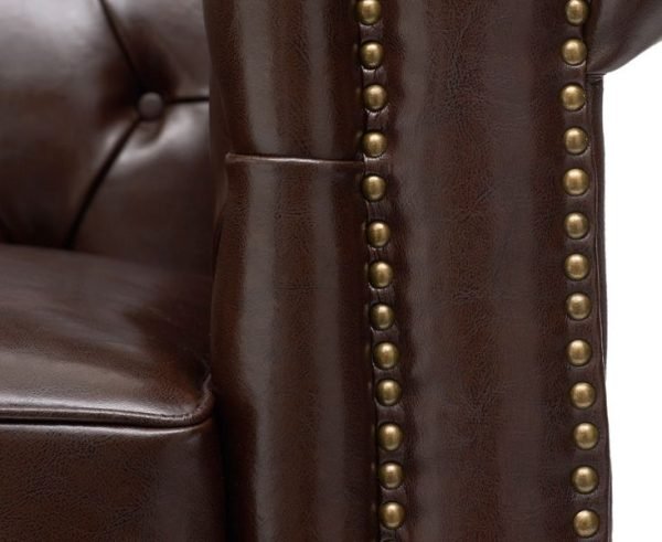 montrose 2 seater brown leather sofa   arm studwork 1