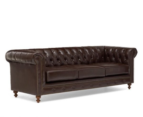 montrose 3 seater brown leather sofa   pt28013 side