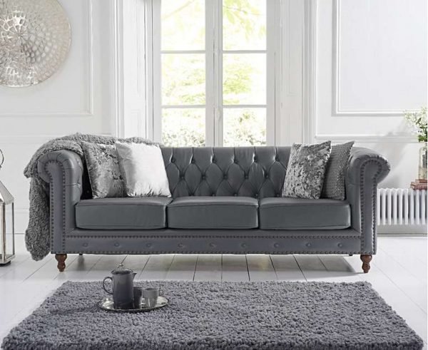 Montrose Grey Leather 3 Seater Sofa