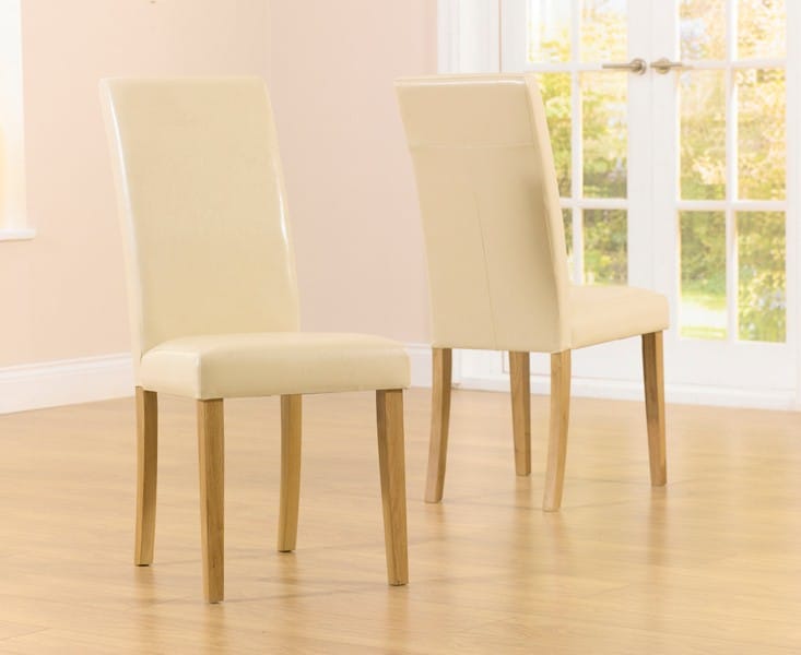 Alb Cream Faux Leather Dining Chair, Ivory Leather Dining Chairs With Oak Legs