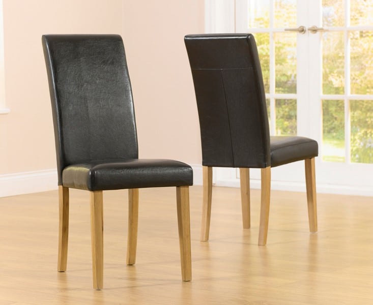 Solid Oak Dining Chair, Oak And Black Leather Dining Chairs