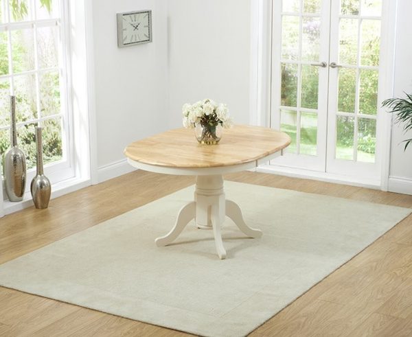 pt31036   elstree   solid hardwood painted 100cm extending dining table oak cream a  1