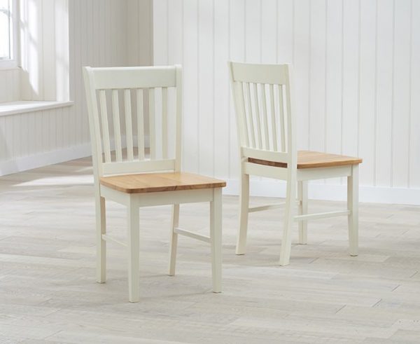 pt36101   alaska   solid hardwood painted dining chairs pairs   oak cream 1 1