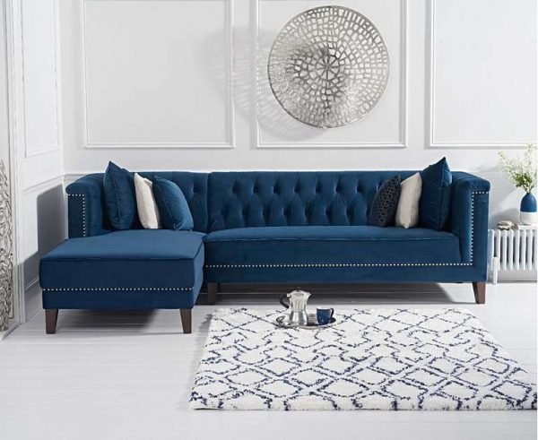 tino blue velvet left facing chaise sofa  pt32918 wr1