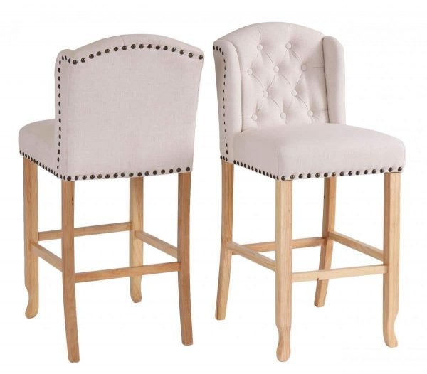 Beige Bar Stool with Studded Detail