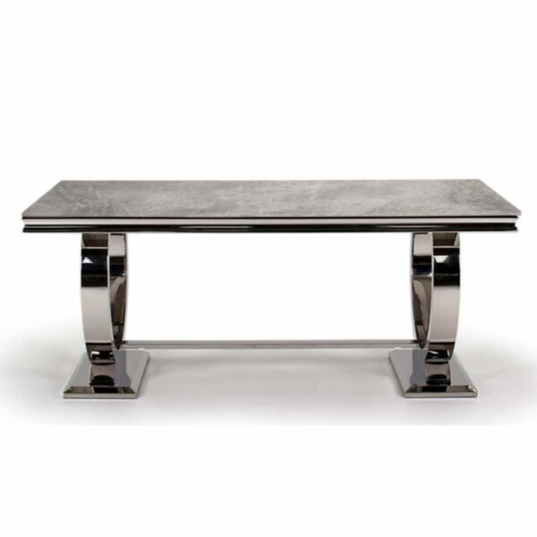 Ari 200 GY Arianna Large Grey Marble Top Dining Table Polished Steel Base 200cm 1