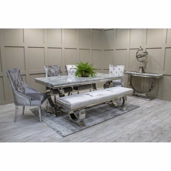Ari 200 GY Arianna Large Grey Marble Top Dining Table Polished Steel Base 200cm 4