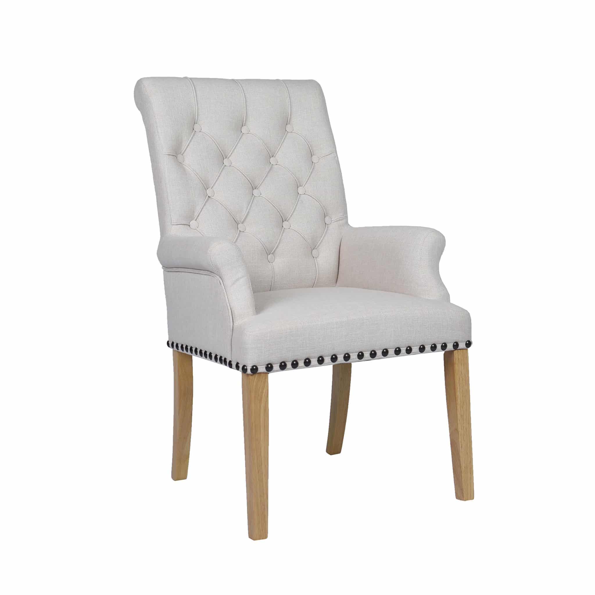 Beige Dining Chair with Studded Detail & Knocker Only Oak Furniture