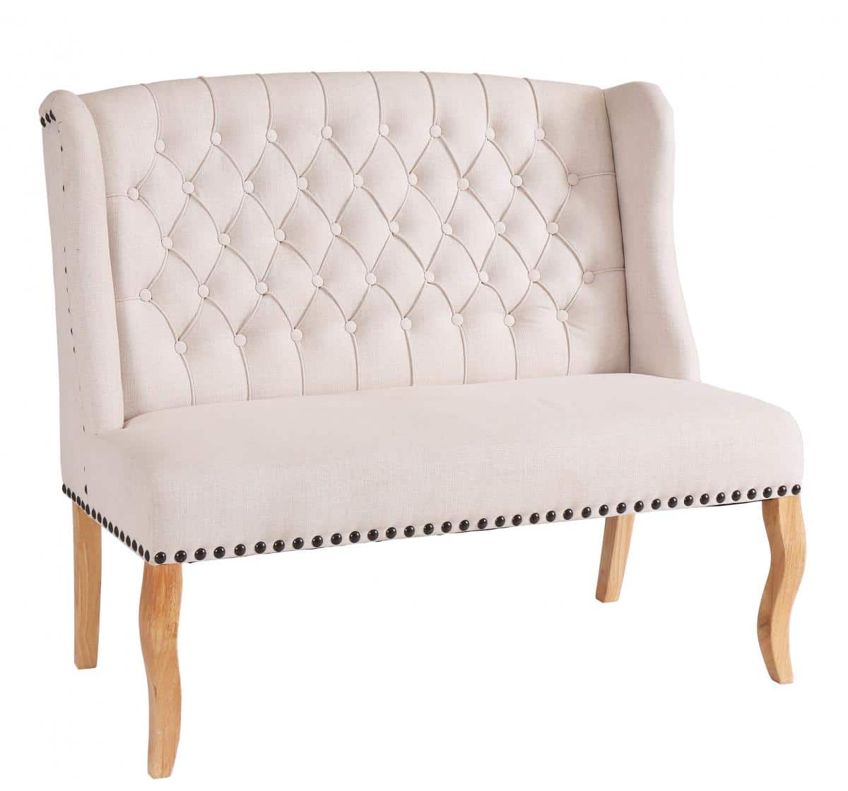 Beige 2 Seater Sofa with Studded Detail & Knocker Only Oak Furniture