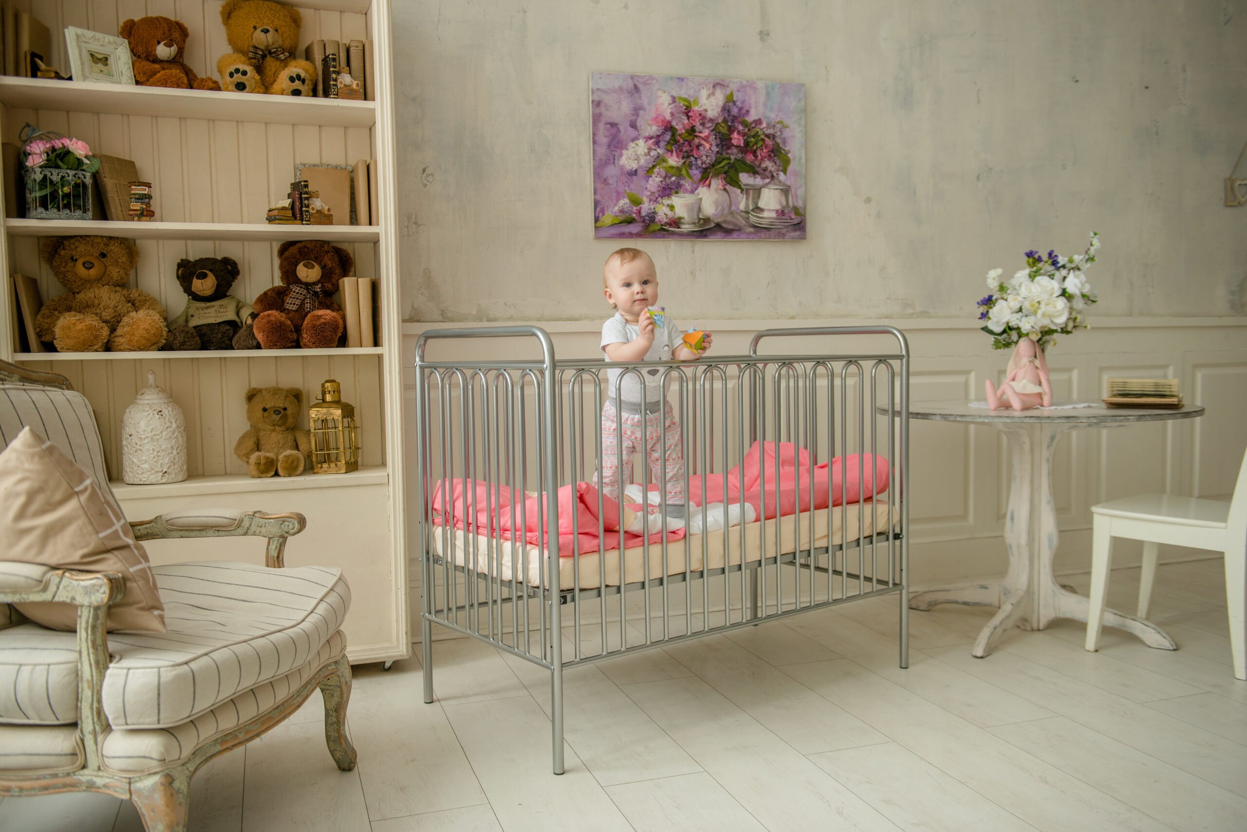 Kids Vintage Metal Baby Cot 150, Silver Free Delivery* Shop Now