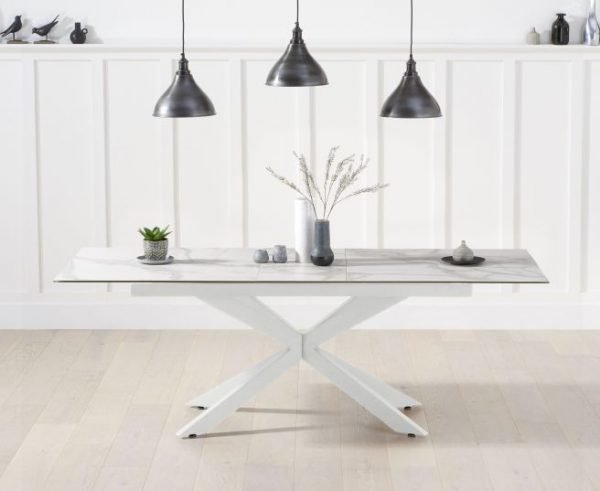 Britolli 180cm Extending White Ceramic Dining Table With White Legs