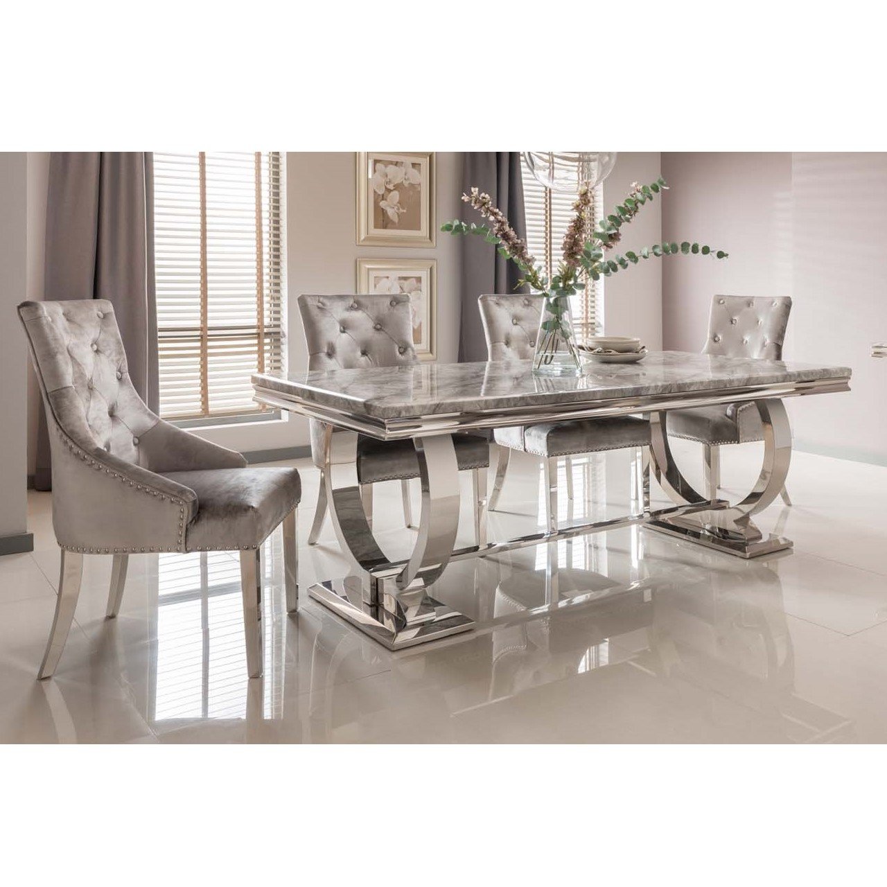 Arianna Grey Marble 200cm Dining Table 6 Chairs Only Oak Furniture
