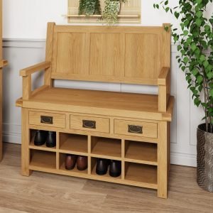 Oak shop entryway bench