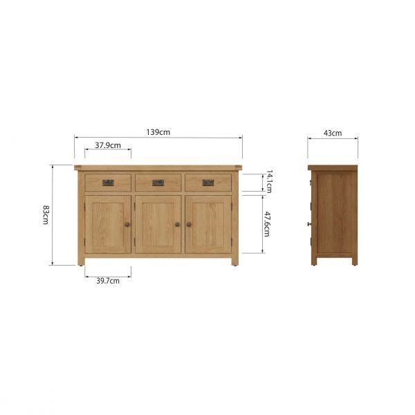 Carthorpe Oak 3 Door Sideboard size scaled