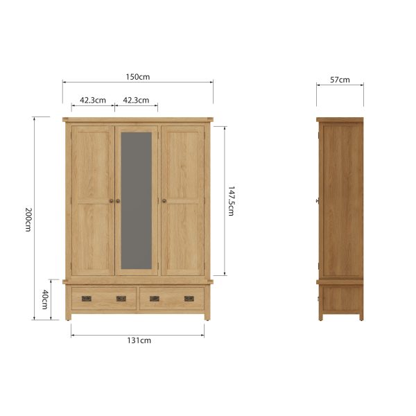 Carthorpe Oak 3 Door Wardrobe With Mirror dims scaled