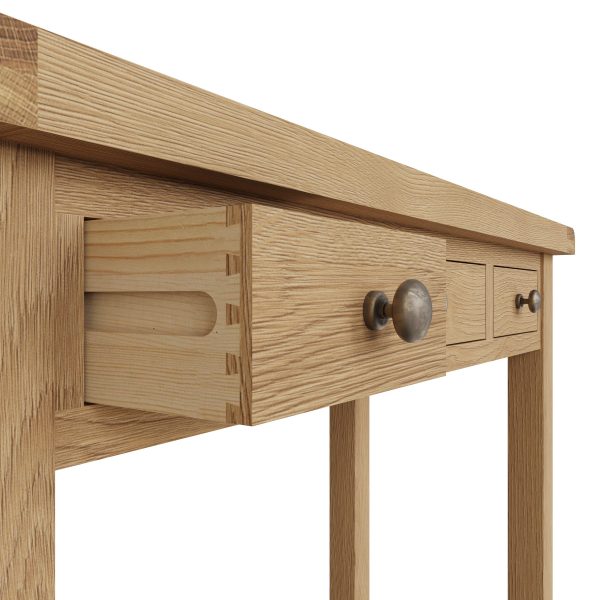 Carthorpe Oak 3 Drawer Dressing Table open scaled