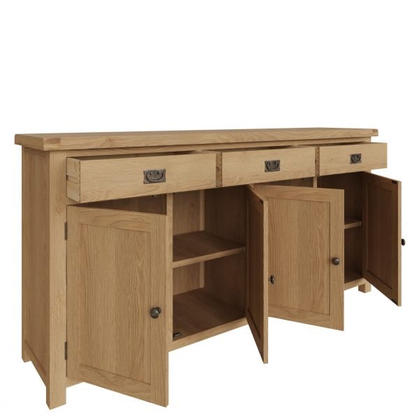 Carthorpe Oak 4 Door Sideboard open scaled