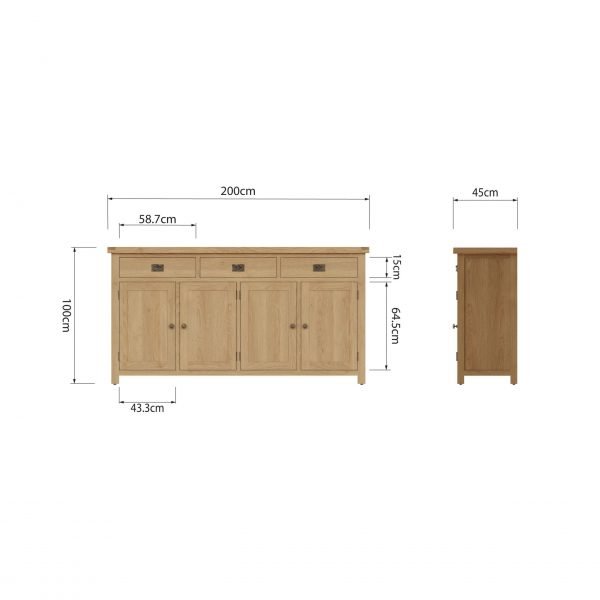 Carthorpe Oak 4 Door Sideboard size scaled