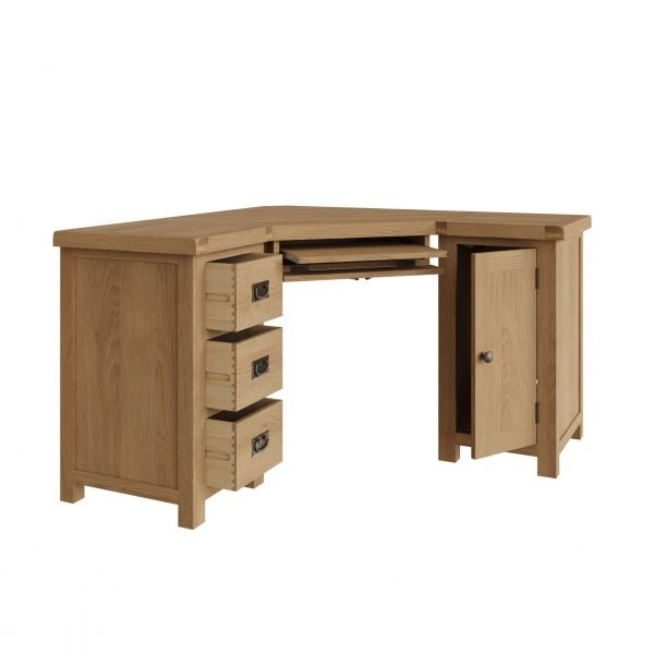 Carthorpe Oak Corner Computer Desk open scaled