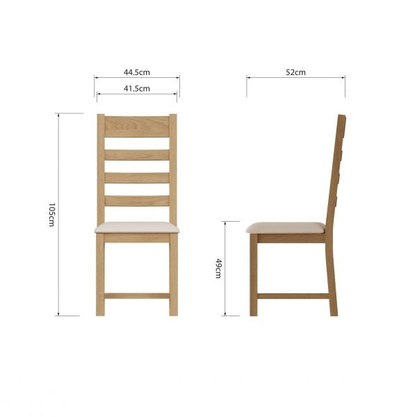 Carthorpe Oak Ladder Back Dining Chair Fabric dims scaled