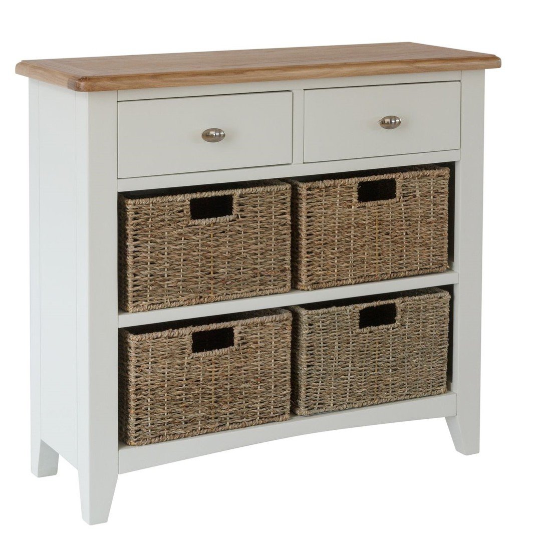 Burrill Oak Small Wicker Basket Sideboard Only Oak Furniture