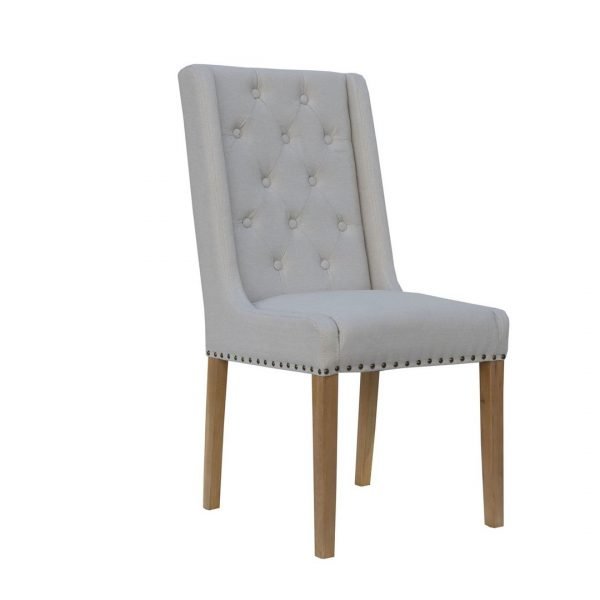 Natural Button Back Studded Dining Chair