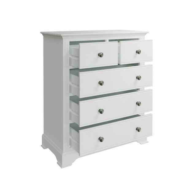 Marcel White 2 over 3 Chest of Drawers open scaled