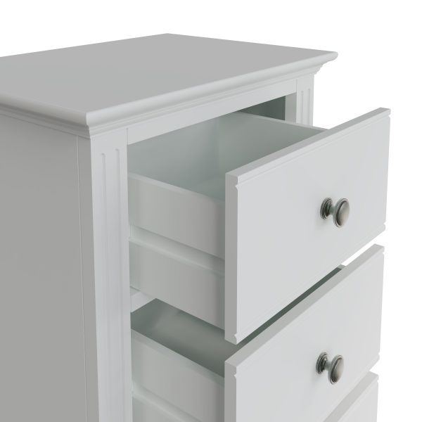 Marcel White 5 Drawer Narrow Chest close scaled