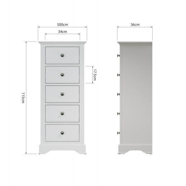 Marcel White 5 Drawer Narrow Chest dims scaled