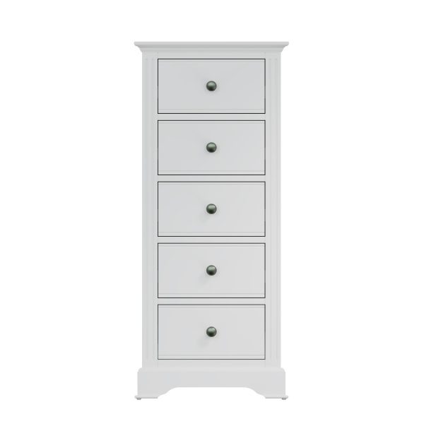 Marcel White 5 Drawer Narrow Chest front scaled