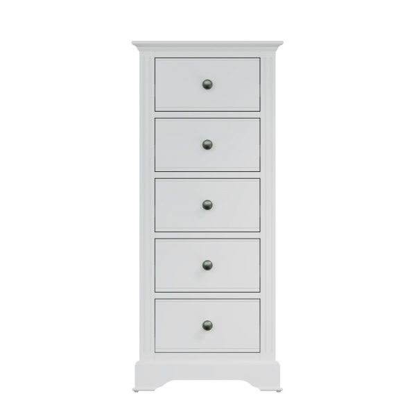 Marcel White 5 Drawer Narrow Chest front scaled