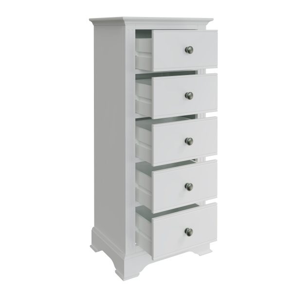 Marcel White 5 Drawer Narrow Chest open scaled