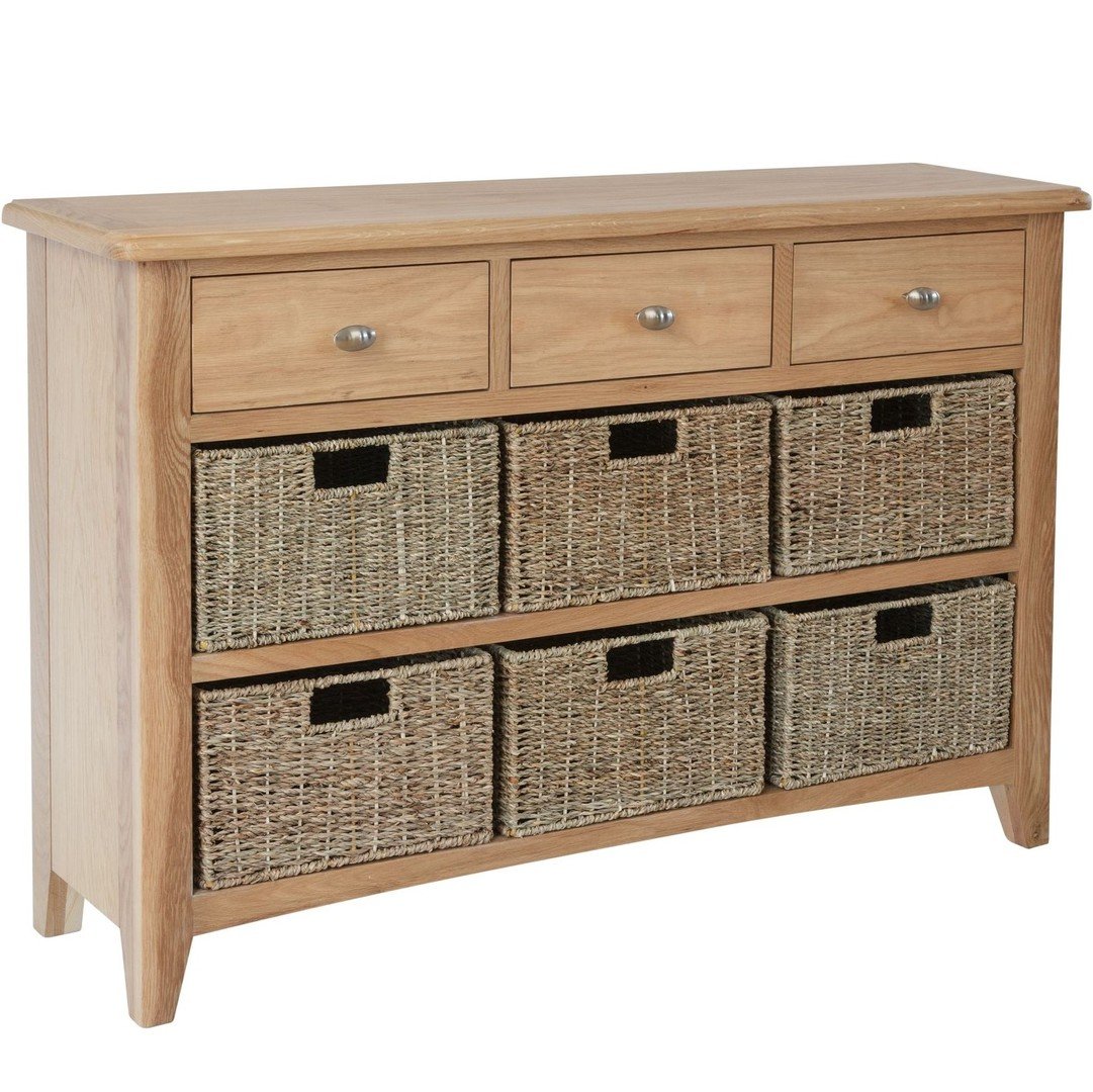 Nunwick Oak Large Wicker Basket Sideboard
