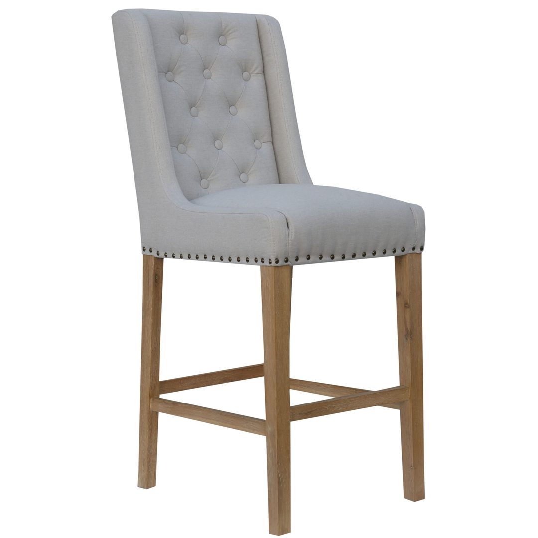 Natural Button Back Studded Bar Stool