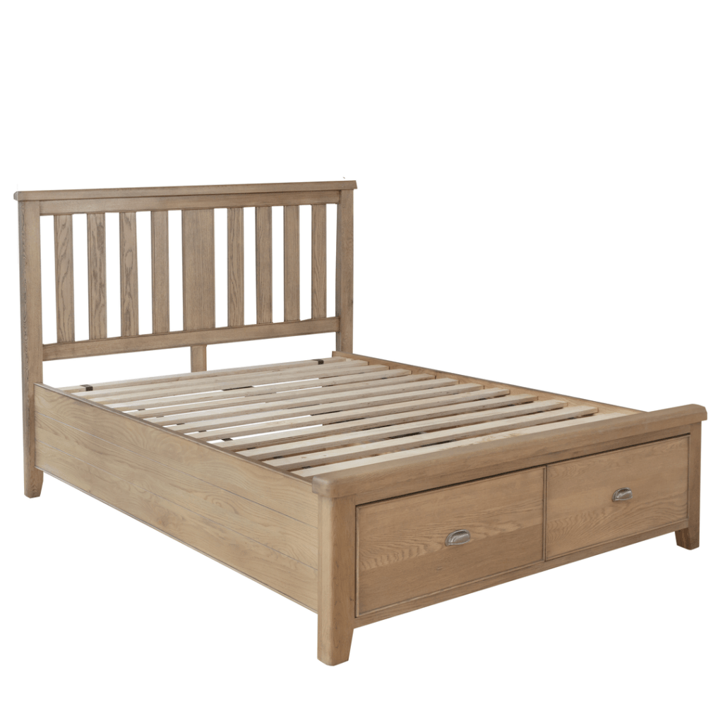Ryedale Oak Double Bed with Wooden Headboard & Drawers Only Oak