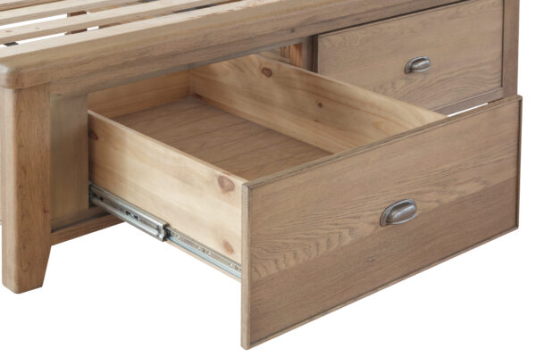 Ryedale Oak King Bed with Wooden Headboard and Drawers