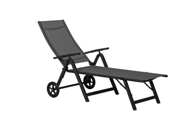 SORRENTO Black Wheeled Folding Sun Lounger angle