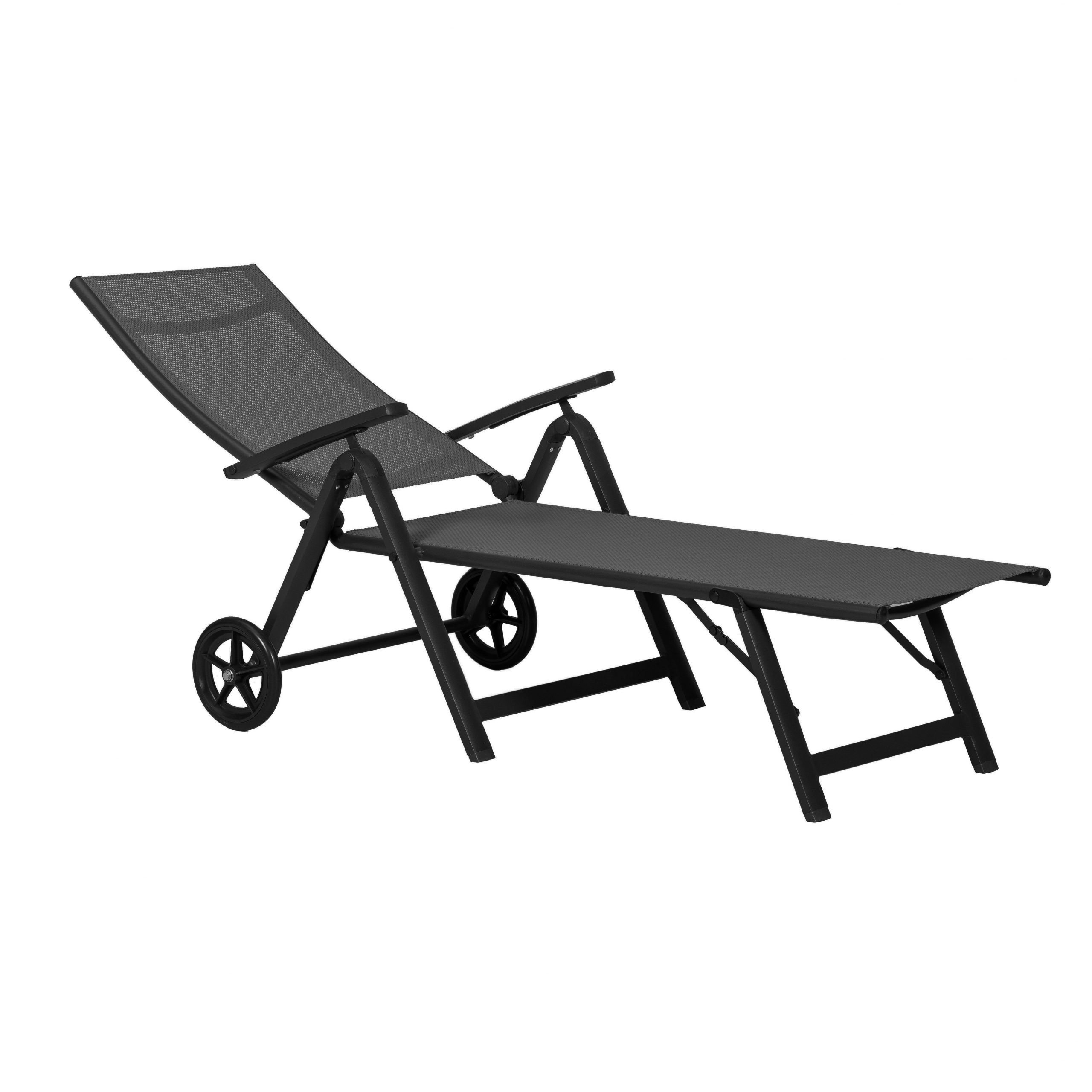 SORRENTO Black Wheeled Folding Sun Lounger Only Oak Furniture