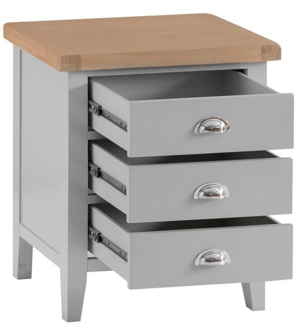 Brompton Painted Extra large Bedside Cabinet 3 Drawers Out Grey