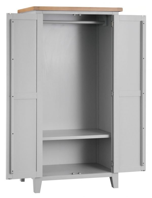 Brompton Painted Grey Hanging Wardrobe Doors open Shelf scaled