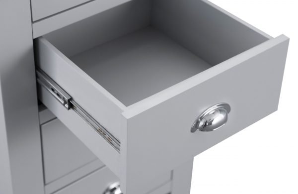 Brompton Painted Grey Tall 4 Drawer Chest Drawer Open scaled
