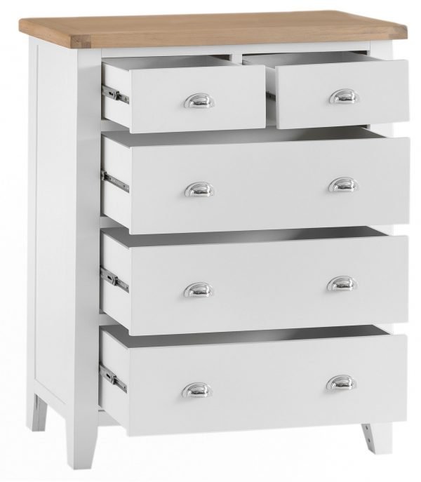 Brompton White 2 over 3 Chest Drawers open
