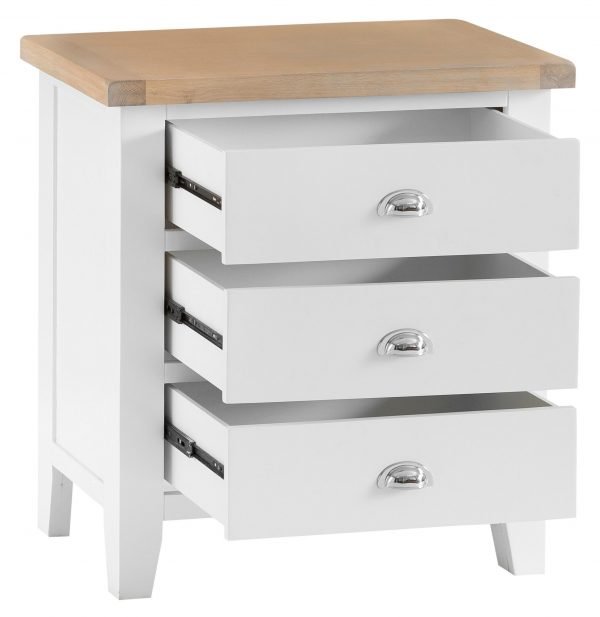 Brompton White 3 Drawer Chest Drawers open