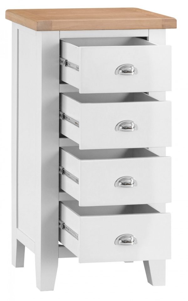 Brompton White 4 Drawer Tall Chest Drwaers Open scaled