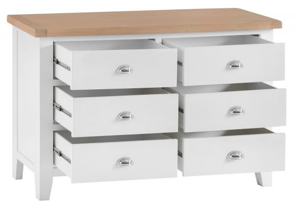 Brompton White 6 Drawer Chest Drawers open
