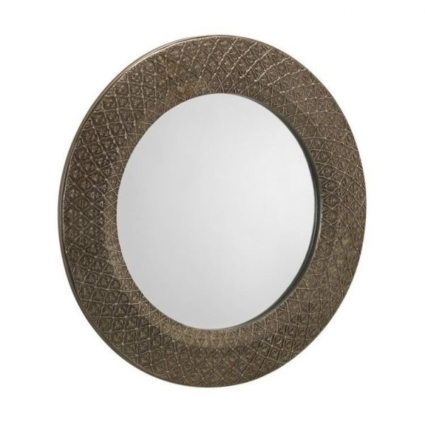 Cadence Small Round Pewter Wall Mirror White